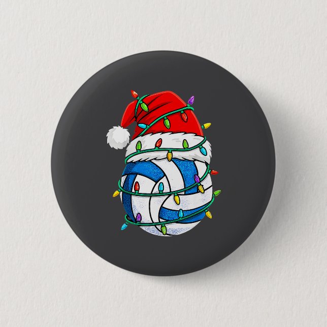 Christmas Volleyball Santa Hat Lights Srts Xmas Pa Button (Vorderseite)