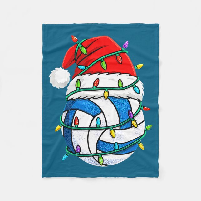 Christmas Volleyball Santa Hat Lights Srts Xmas Pa Fleecedecke (Vorderseite)