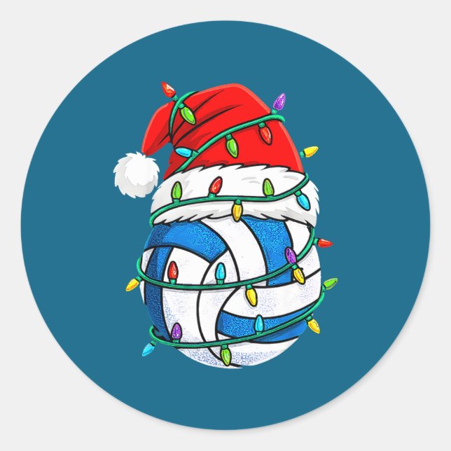 Christmas Volleyball Santa Hat Lights Srts Xmas Pa Runder Aufkleber (Vorderseite)