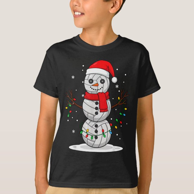 Christmas Volleyball Snowman Santa Hat Funny Holid T-Shirt (Vorderseite)