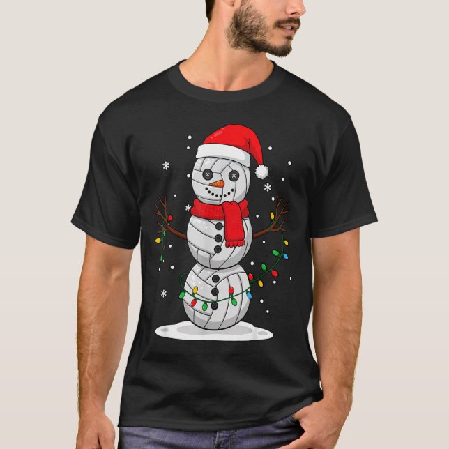 Christmas Volleyball Snowman Santa Hat Funny Holid T-Shirt (Vorderseite)