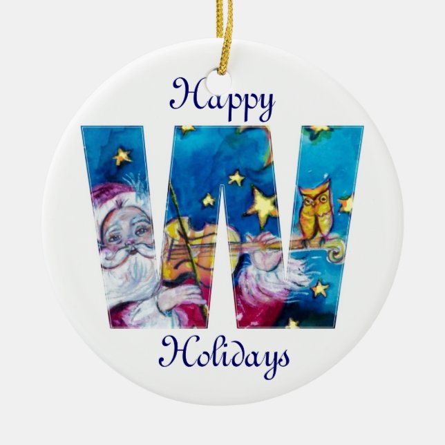 CHRISTMAS W LETTER / INSPIRIERT SANTA MONOGRAM KERAMIK ORNAMENT (Vorne)