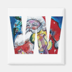 CHRISTMAS W LETTER / SANTA MIT VIOLIN MONOGRAM MAGNET