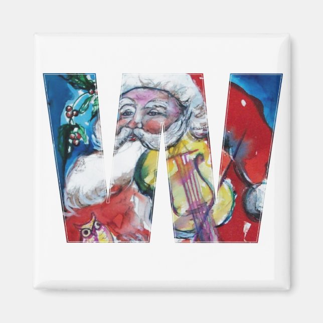 CHRISTMAS W LETTER / SANTA MIT VIOLIN MONOGRAM MAGNET (Vorne)