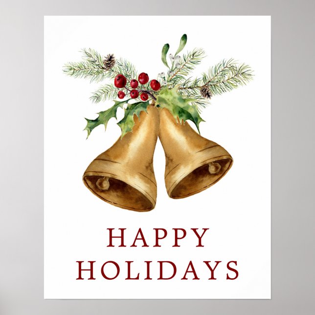 Christmas | Wasserfarbe - Holly Mistletoe & Bells Poster (Vorne)