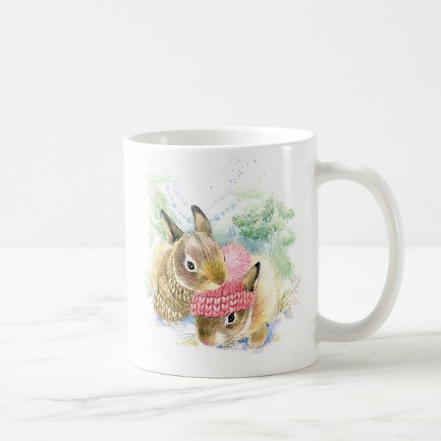 Christmas | Wasserfarbe - Winterwald Bunnies Tasse (Rechts)