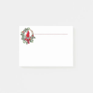 Christmas Watercolor Bird Kardinal Holly Wreath Post-it Klebezettel