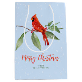 Christmas Watercolor Blue Green Red Kardinal Bird Mittlere Geschenktüte