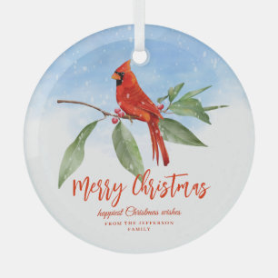 Christmas Watercolor Blue Green Red Kardinal Bird Ornament Aus Glas
