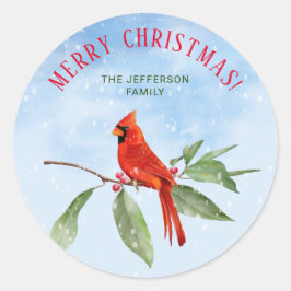 Christmas Watercolor Blue Green Red Kardinal Bird Runder Aufkleber