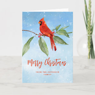 Christmas Watercolor Blue Red Kardinal Bird Foto Feiertagskarte