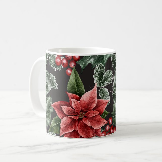 Christmas Watercolor Poinsettia Muster Kaffeetasse (Vorderseite Links)