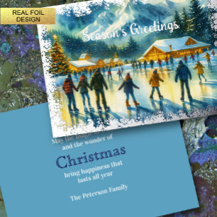 Christmas Watercolor Resort Ice Skaten Folien Feiertagskarte