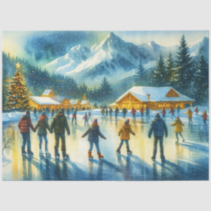 Christmas Watercolor Resort Ice Skaten Seidenpapier