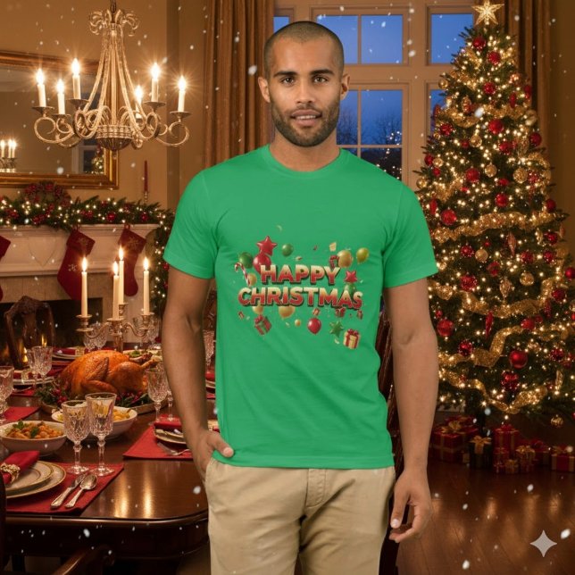 Christmas Watercolor Snow Globe Cabin Green T-Shirt (Von Creator hochgeladen)