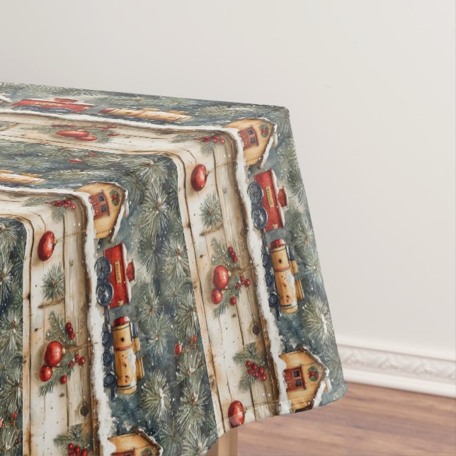 Christmas Watercolor Trains Railroad Station  Tischdecke (Beispiel)