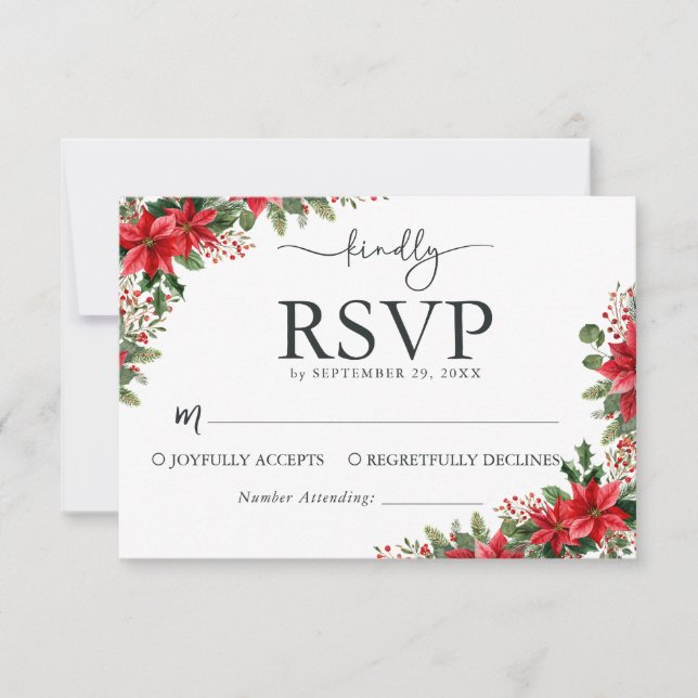 Christmas Wedding RSVP Card with Watercolor Floral Karte (Vorderseite)