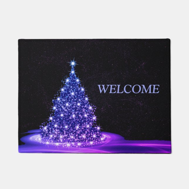 Christmas Welcome Pink Blue Winter Black Rustic Fußmatte (Vorderseite)