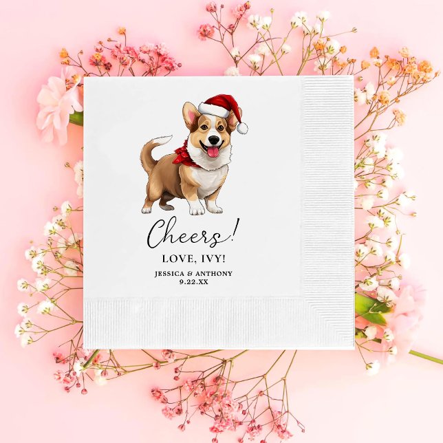 Christmas Welsh Corgi Dog Personalisiert Cheers Serviette (Von Creator hochgeladen)