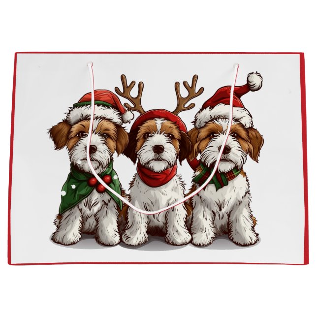 Christmas Welsh Wire Fox Terrier Hunde Große Geschenktüte (Vorderseite)