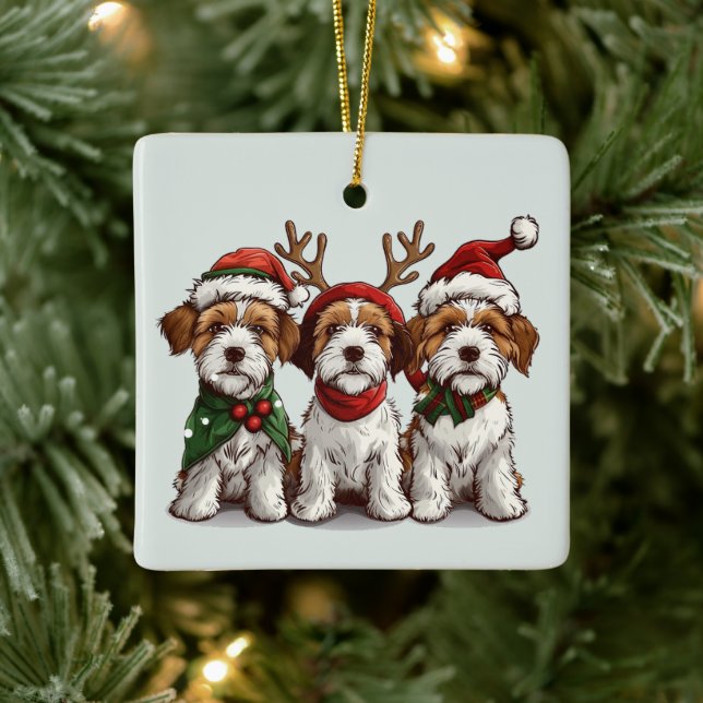 Christmas Welsh Wire Fox Terrier Hunde Keramikornament (Baum)