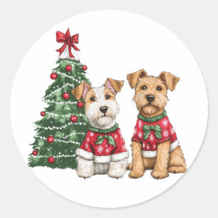 Christmas Welsh Wire Fox Terrier Hunde Runder Aufkleber