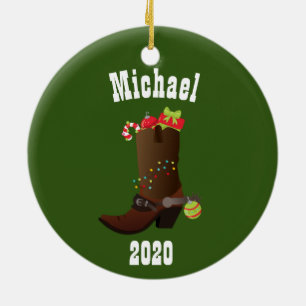 Christmas Western Cowboy Personalized Boot Keramik Ornament