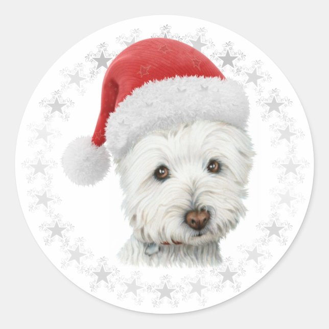 Christmas Westie Dog Art Runder Aufkleber (Vorderseite)