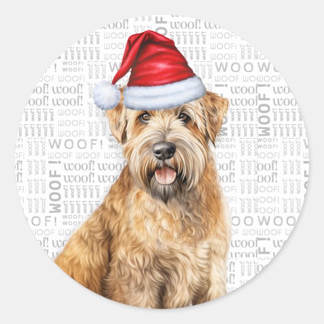 Christmas Wheaten Terrie Hund in der Weihnachtsman Runder Aufkleber (Vorderseite)