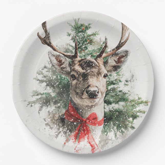 Christmas Whimsical Deer Paper Plates Pappteller (Vorderseite)