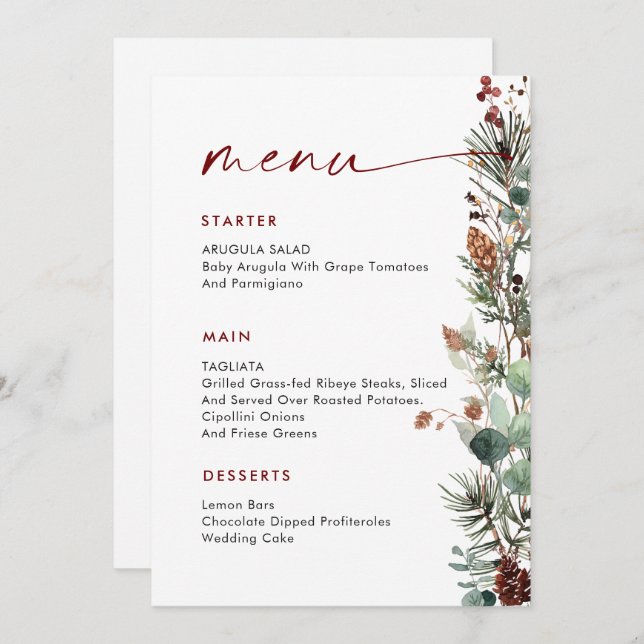 Christmas Whimsical Red Bow Wreath Dinner Party Menükarte (Vorne/Hinten)