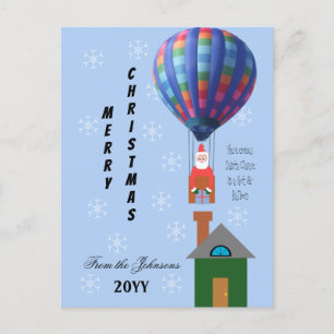 Christmas Whimsy Santa Hot Air Ballon Licht Blau Feiertagspostkarte