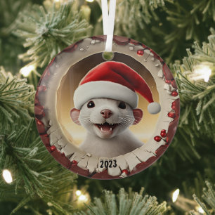 Christmas White Ferret Ornament Aus Glas