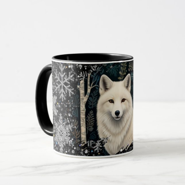 Christmas white fox white wolf sparkling snowflake tasse (Vorderseite Links)