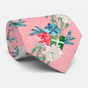 Christmas White Poinsettia und Geschenkboxen Neck Krawatte