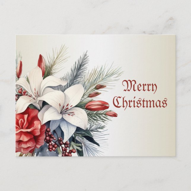Christmas White Red Flowers Holidays Elegant Postkarte (Vorderseite)