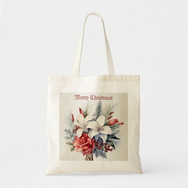 Christmas White Red Flowers Holidays Elegant Tragetasche (Vorne)