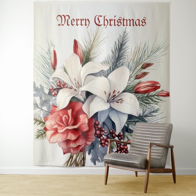 Christmas White Red Flowers Holidays Elegant Wandteppich (Beispiel)