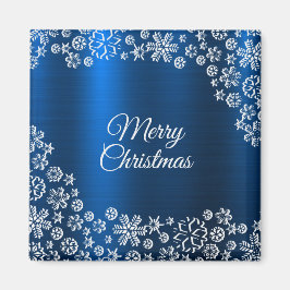 Christmas White Snowflakes Navy Blue Holidays Magnet