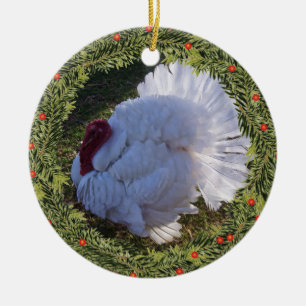 Christmas White Turkey Tom Keramik Ornament