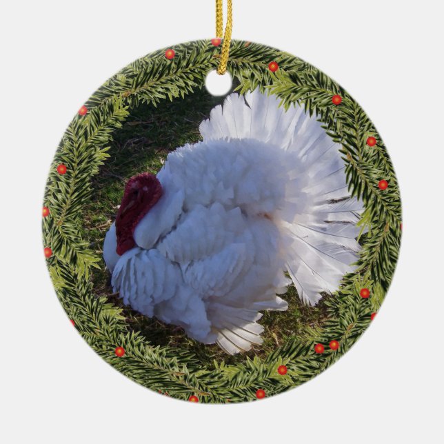 Christmas White Turkey Tom Keramik Ornament (Vorne)