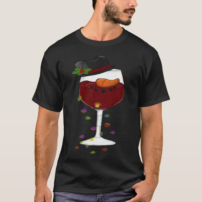 Christmas Wine Glass Santa Hat  Holiday T-Shirt (Vorderseite)