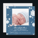 Christmas Winter Baby Boy Blue Birth Ankündigung<br><div class="desc">Niedliche kleine Vögel,  und schöne Blume & Schneeflocken,  die auf individuelle Baby Boy Foto Geburtshinweise entworfen wurden. Der gesamte Text ist vollständig anpassbar und es ist sehr einfach,  die Wörter,  Schriften,  Farben und Größen des Textes zu ändern.</div>