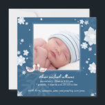 Christmas Winter Baby Boy Blue Birth Ankündigung<br><div class="desc">Niedliche kleine Vögel,  und schöne Blume & Schneeflocken,  die auf individuelle Baby Boy Foto Geburtshinweise entworfen wurden. Der gesamte Text ist vollständig anpassbar und es ist sehr einfach,  die Wörter,  Schriften,  Farben und Größen des Textes zu ändern.</div>