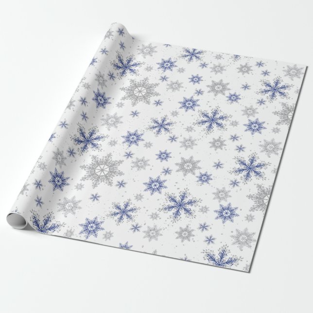 Christmas Winter Blue Silver Snowflakes Glitzer Geschenkpapier (Ungerollt)
