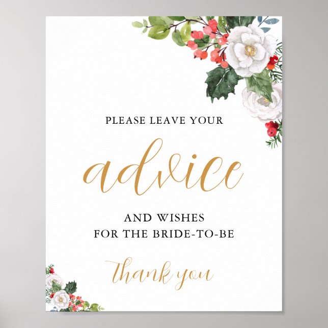 Christmas Winter Bridal Shower Advice Card Poster (Vorne)