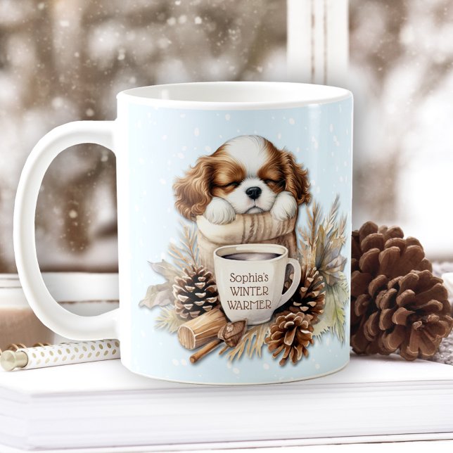 Christmas Winter Cavalier King Charles Dog Puppy Kaffeetasse (Christmas Winter Blue Cavalier King Charles Dog Puppy Coffee Mug)
