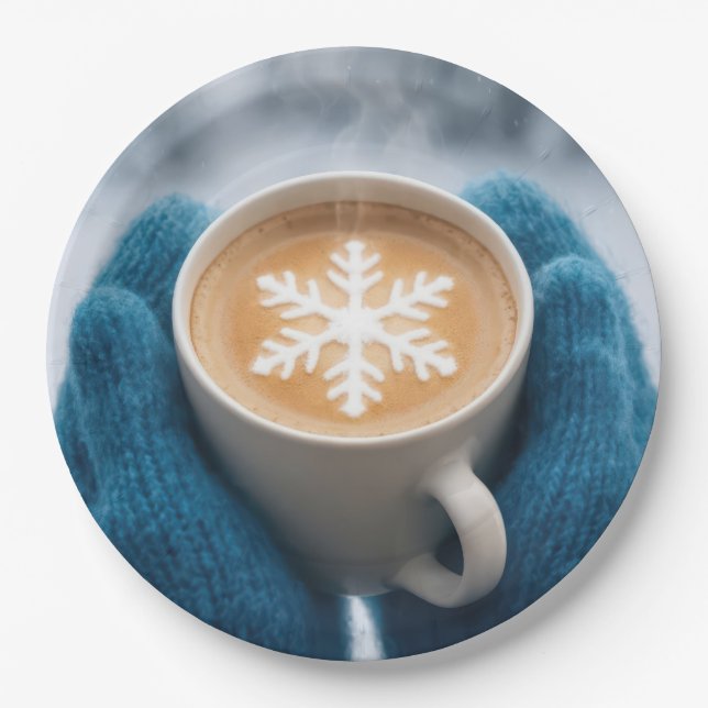 Christmas Winter Coffee With Mittens and Snowflake Pappteller (Vorderseite)