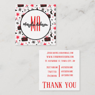 CHRISTMAS WINTER GIFTS AND SNOWFLAKES MONOGRAM QUADRATISCHE VISITENKARTE
