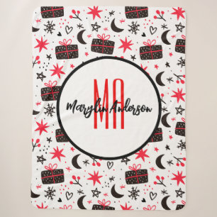 CHRISTMAS WINTER GIFTS AND SNOWFLAKES MONOGRAM SHERPADECKE
